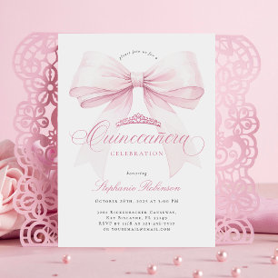 Invitation Elegant Pink Bow Quinceañera