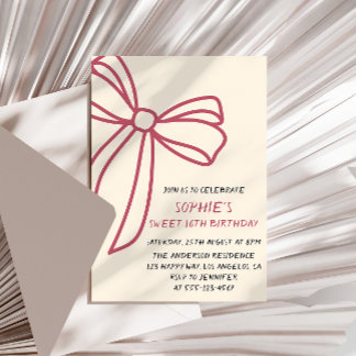 Invitation Elegant Pink Bow Sweet 16 Birthday