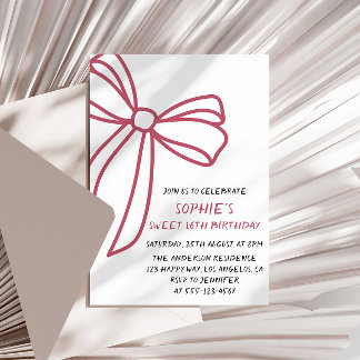 Invitation Elegant Pink Bow Sweet 16 Birthday