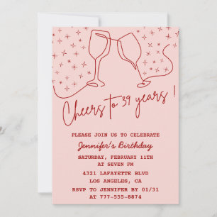 Invitation Elégant Pink Cheers Champagne 39e anniversaire