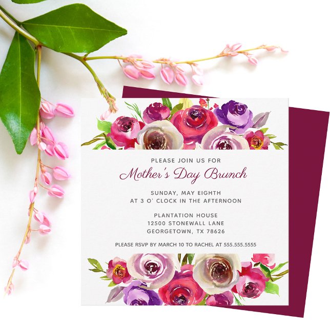 Invitation Elégant Pink Floral Aquarelle Mère's Day Brunch (Créateur téléchargé)