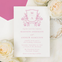 Elegant Pink Floral Crest Monogram Wedding