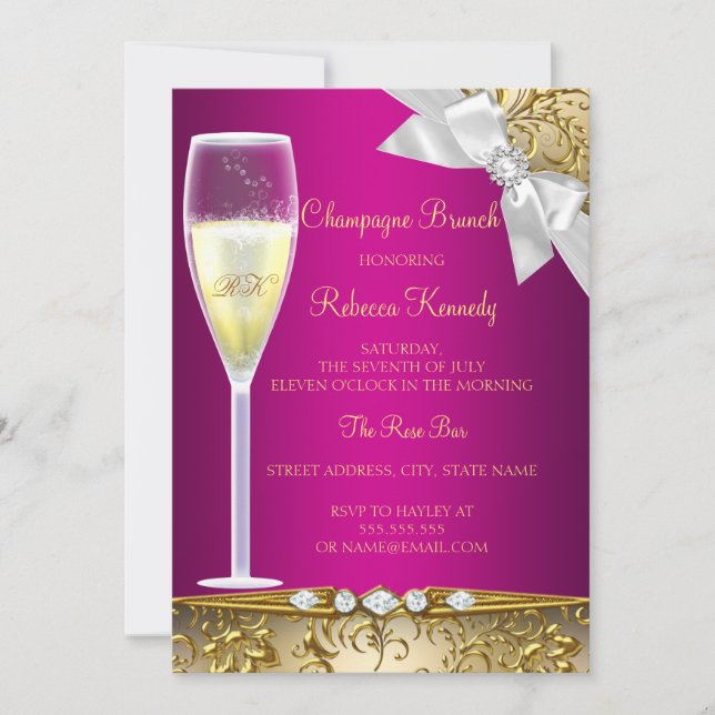 Invitation Elégant Pink Gold Blanc Champagne Brunch Invitatio (Devant)