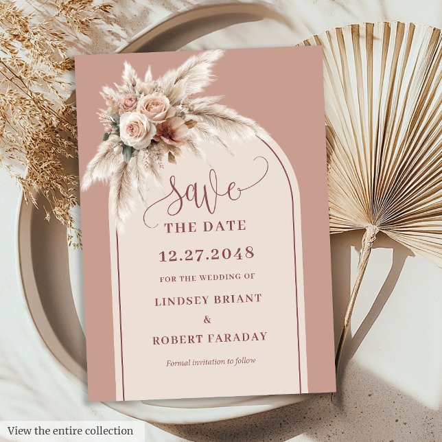 Invitation Elegant Pink Pampas Grass Wedding Save the Date (Elegant Pink Pampas Grass Wedding Save the Date)