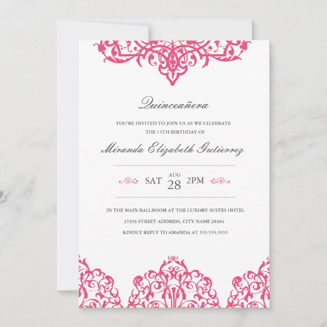 Invitation Elegant Pink Quinceañera (Devant)
