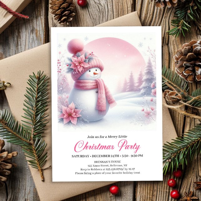 Invitation Elegant Pink Snowman Kids Editable Christmas Invit (Elegant Pink Snowman Kids Editable Christmas Invitation

)