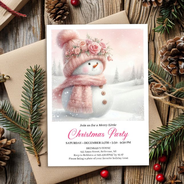 Invitation Elegant Pink Snowman Kids Editable Digital Xmas (Elegant Pink Snowman Kids Editable Digital Christmas Invitation

)