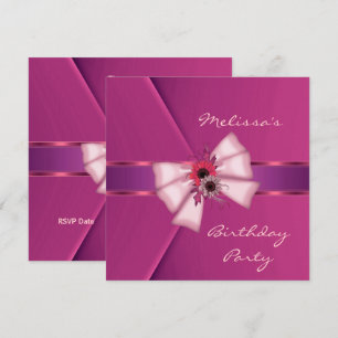 Invitation Elegant Pink Velvet Floral Bow 2