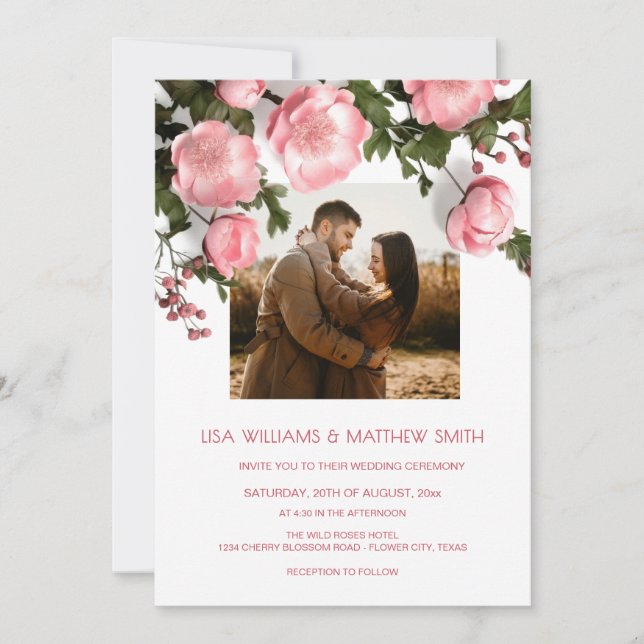 Invitation Elegant Pink White 3D Roses Wedding (Devant)