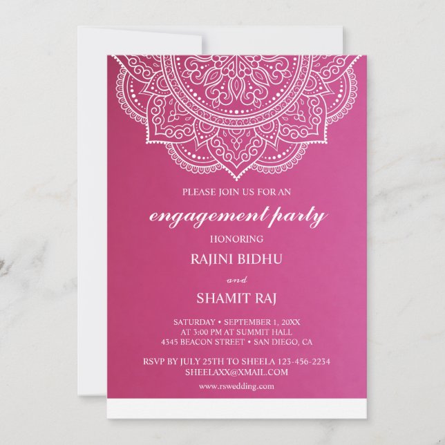 Invitation Élégant Pink White Paisley Indian Engagement Party (Devant)