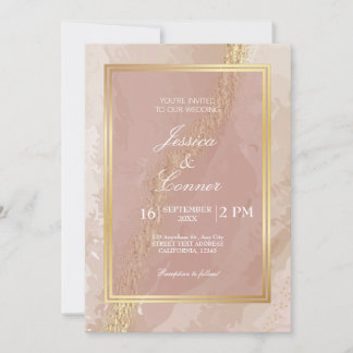 Invitation Elégant pinkk or mariage Marbre