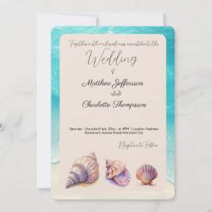 Invitation Elégant Plage Mariage Coquillages Perles Nautiques