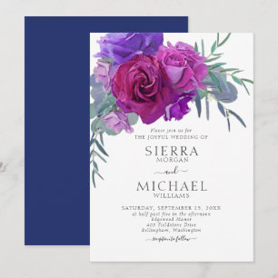 Invitation Élégant Plum Lilac Navy Mariage botanique floral