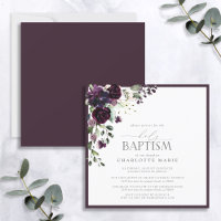 Elégant Plum Purple Aquarelle Floral Baby Baptism