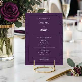 Invitation Elegant Plum Purple Floral Line Art Wedding