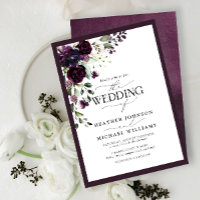 Elegant Plum Purple Floral Watercolor Script