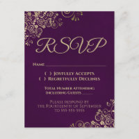 Elégant Plum Purple & Gold Wedding RSVP par téléph
