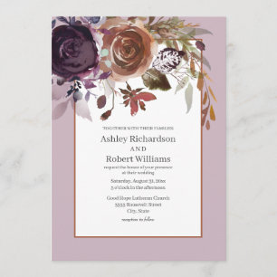 Invitation Élégant Plum violet rose or Mariage Floral