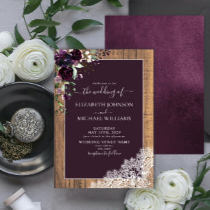 Invitation Élégant Plum violet rustique Mariage Script