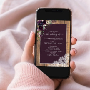 Invitation Élégant Plum violet rustique Mariage Script