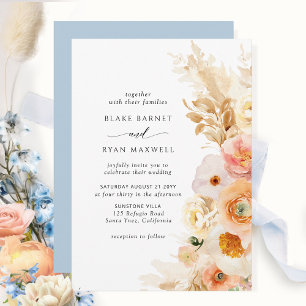 Invitation Elégant, Poche simple, Bleu, Crème, Mariage bleu