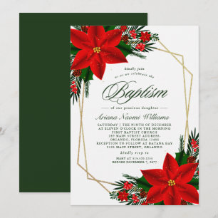 Invitation Élégant Poinsététie Rouge Pine Verdure Baptême