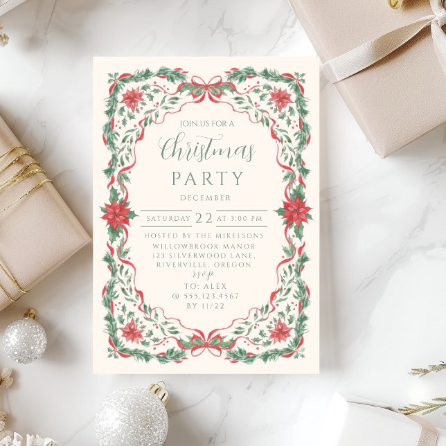 Invitation Elegant Poinsettia Garland Christmas (Créateur téléchargé)