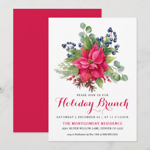 Invitation Elégant Poinsettia Rouge Noël Brunch