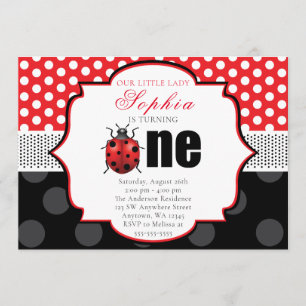 Invitation Elégant pois Ladybug Polka point premier anniversa