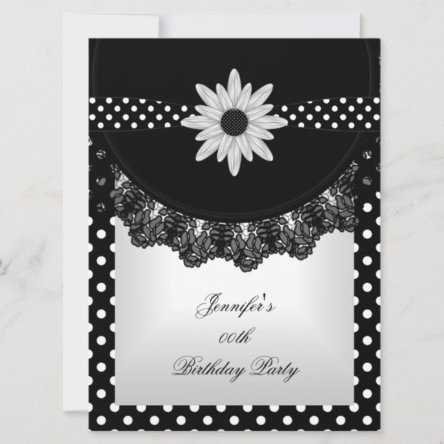 Invitation Elégant Polka Dot noir blanc dentelle (Devant)