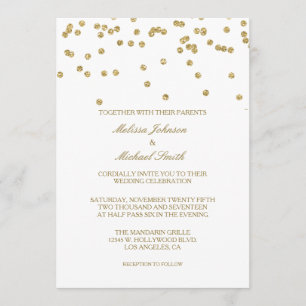 Invitation Élégant Polka-dots blanc et or Mariage Confetti