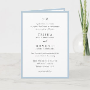 Invitation Élégant Poudre bleu Monogramme Mariage moderne