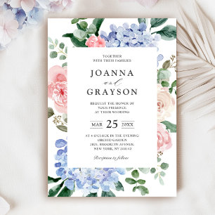 Invitation Élégant Poudre bleu rose Hydrangée Mariage formel