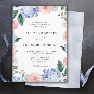 Invitation Élégant Poudre bleu rose Hydrangée Mariage formel