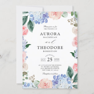 Invitation Élégant Poudre bleu rose Hydrangée Mariage formel