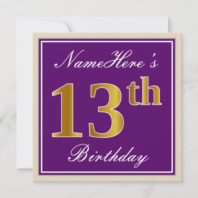 Invitation Elégant, pourpre, Faux Gold 13ème anniversaire + N (Devant)