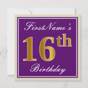 Invitation Elégant, pourpre, Faux Gold 16ème anniversaire + N