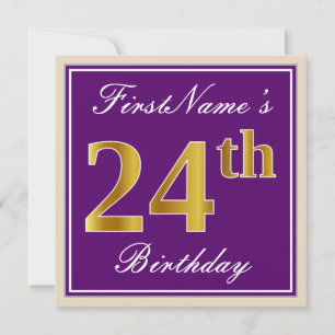 Invitation Elégant, pourpre, Faux Gold 24e anniversaire + Nom