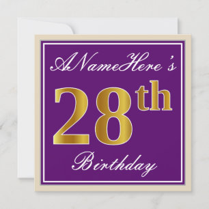 Invitation Elégant, pourpre, Faux Gold 28ème anniversaire + N