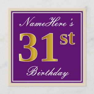 Invitation Élégant, pourpre, Faux Gold 31e anniversaire + Nom