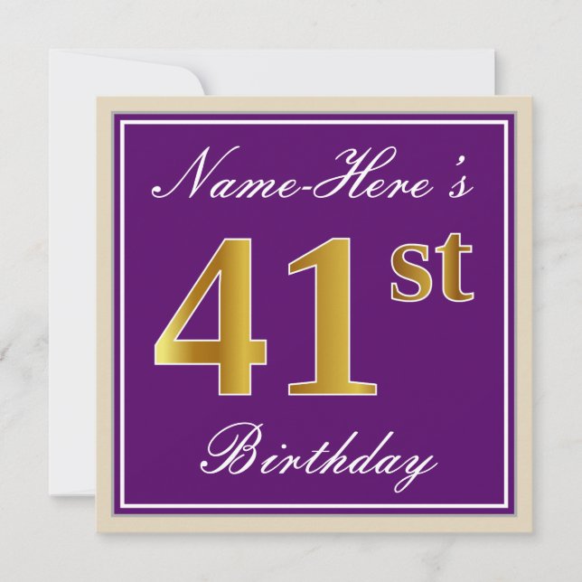 Invitation Elégant, pourpre, Faux Gold 41ème anniversaire + N (Devant)