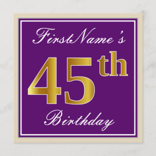 Invitation Elégant, pourpre, Faux Gold 45e anniversaire + Nom