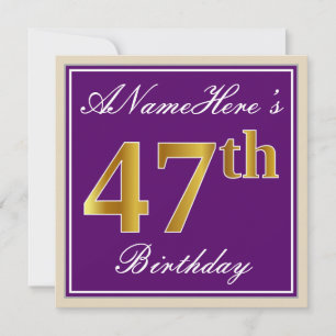 Invitation Elégant, pourpre, Faux Gold 47ème anniversaire + N