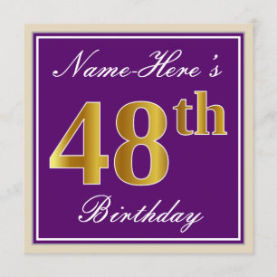 Invitation Elégant, pourpre, Faux Gold 48ème anniversaire + N