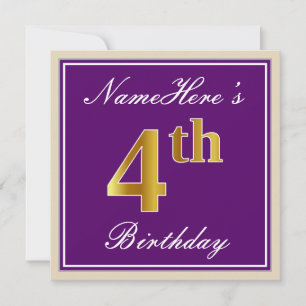Invitation Elégant, pourpre, Faux Gold 4ème anniversaire + No