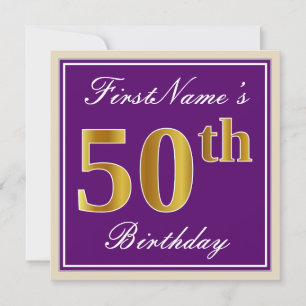 Invitation Elégant, pourpre, Faux Gold 50e anniversaire + Nom