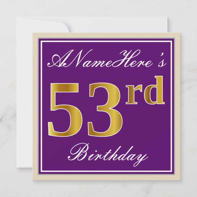 Invitation Elégant, pourpre, Faux Gold 53ème anniversaire + N (Devant)