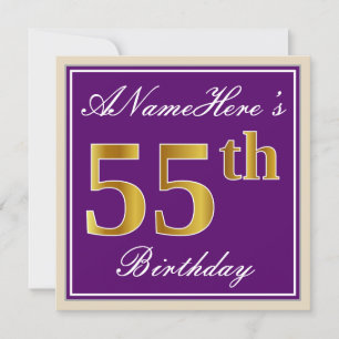 Invitation Elégant, pourpre, Faux Gold 55e anniversaire + Nom