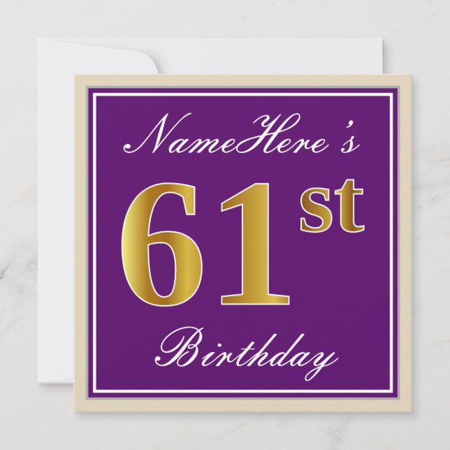 Invitation Elégant, pourpre, Faux Gold 61ème anniversaire + N (Devant)