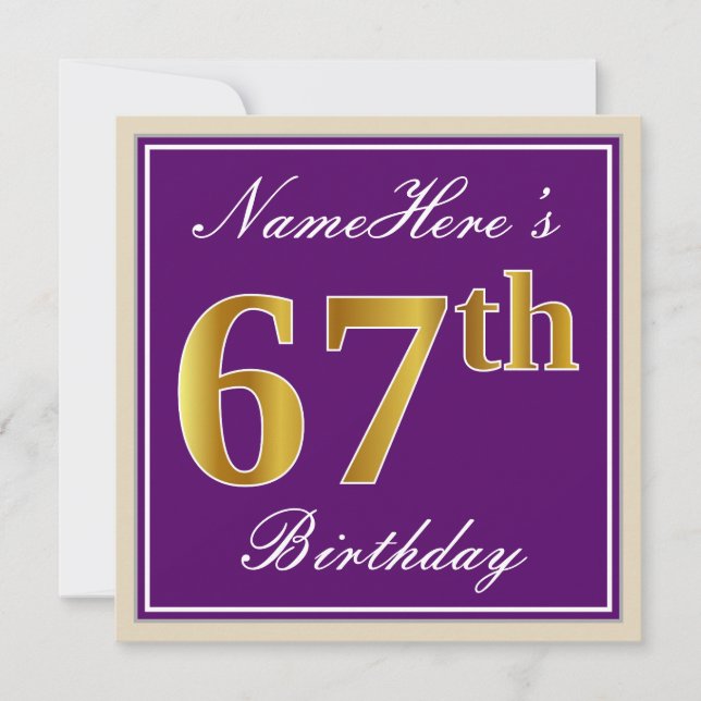 Invitation Elégant, pourpre, Faux Gold 67ème anniversaire + N (Devant)